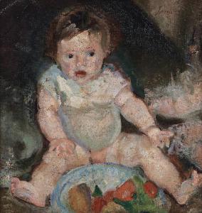 Bambino con piatto di frutta