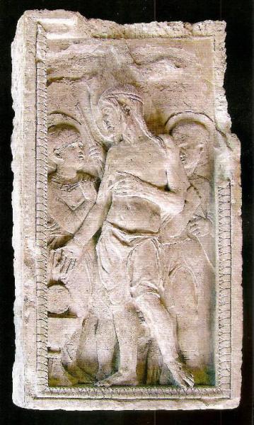 Tavola grande di pietra arenaria con scultura religiosa antichissima