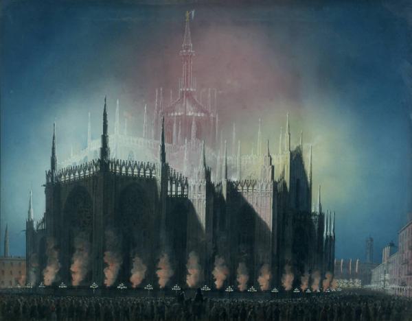 Illuminazione del Duomo e della Piazza per il compimento della nuova Piazza in onore dell'imperatore Guglielmo I, ottobre 1875