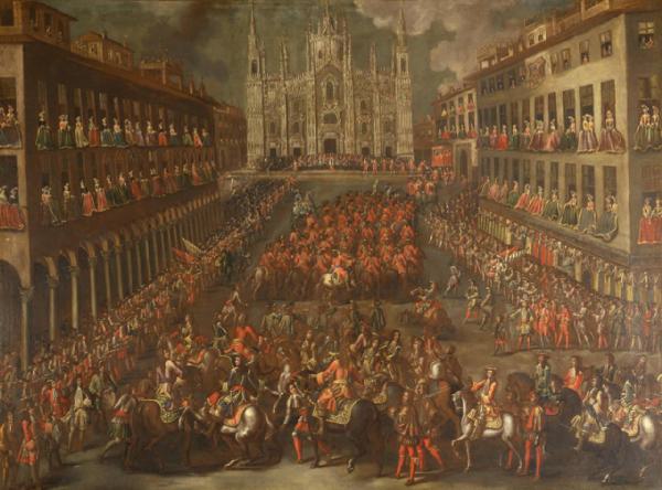 Ingresso del corteo di Eugenio di Savoia in Piazza del Duomo