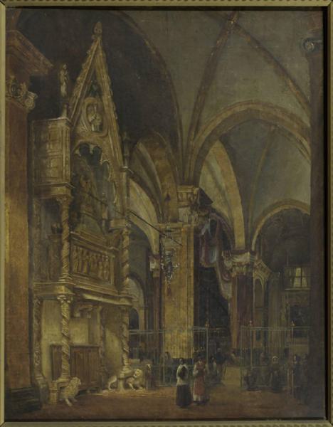Sant'Eustorgio prima dei restauri. Interno di Sant'Eustorgio visto dalla cappella di San Tommaso