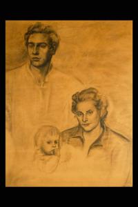 Autoritratto di Piero Brolis con moglie e figlia