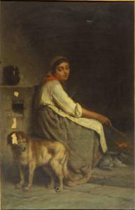 Donna con cane e gatto vicino al caminetto