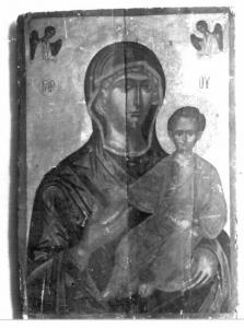 Madonna con Bambino che impugna un cartiglio, e due angeli