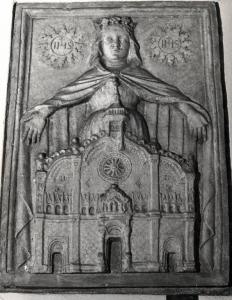 Stemma della Fabbrica del Duomo di Milano con Madonna e la facciata della Chiesa di S. Maria Maggiore