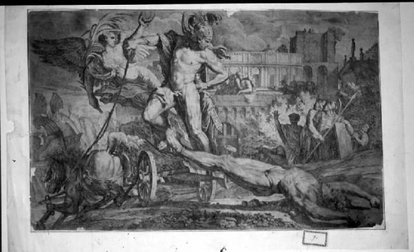 Achille trascina il corpo di Ettore intorno alle mura di Troia