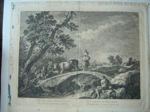 Paesaggio con pastori e gregge che attraversano un ponte