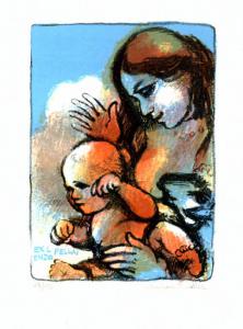 Figura di giovane donna con neonato