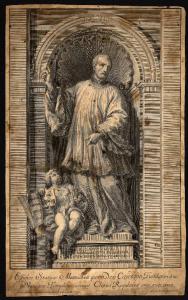 Effigies statuæ marmoreæ quam divo Cajetano fundatori suo in Vaticano Templo erexerunt Clerici Regulares