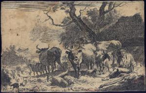 Paesaggio con pastore e animali