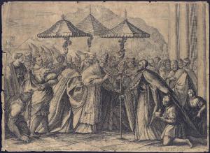 Papa Alessandro III con l'imperatore Federico Barbarossa e il Doge Sebastiano Ziani ad Ancona