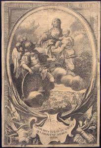 Composizione allegorica con scena di battaglia, Madonna con Bambino, San Michele Arcangelo e stemma