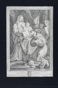 San Francesco in ginocchio di fronte alla Madonna e al Bambino