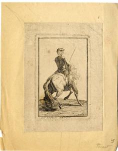 Figura maschile a cavallo di spalle