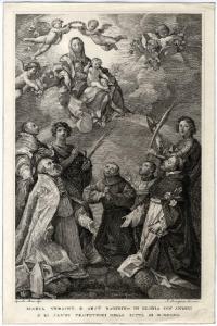 Maria Vergine e Gesù Bambino in gloria con angeli e li santi protettori della città di Bologna
