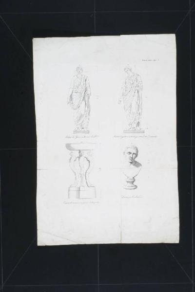 Statua di Giovinetto con bulla; statua togata con testa giovanile di Commodo; conca di marmo a guisa di tripode; Domizio Corbulone