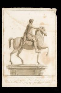 Statua Equestre di bronzo di Marco Aurelio in atto d'annunziar pace all'Impero eretta sulla Piazza del Campidoglio già nel Laterano