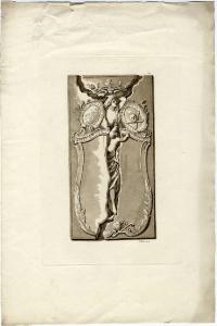 Figura allegorica femminile con corona e stemma
