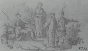 Dante e tre figure in abiti antichi