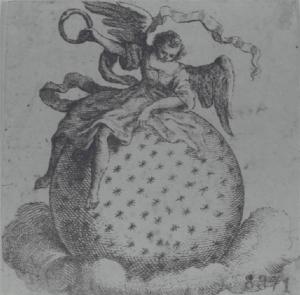 Figura femminile alata su un globo