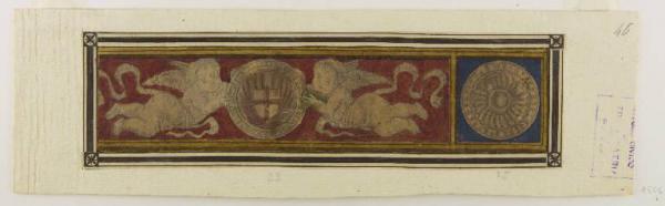 Pannello decorativo con amorini e croce entro stemma