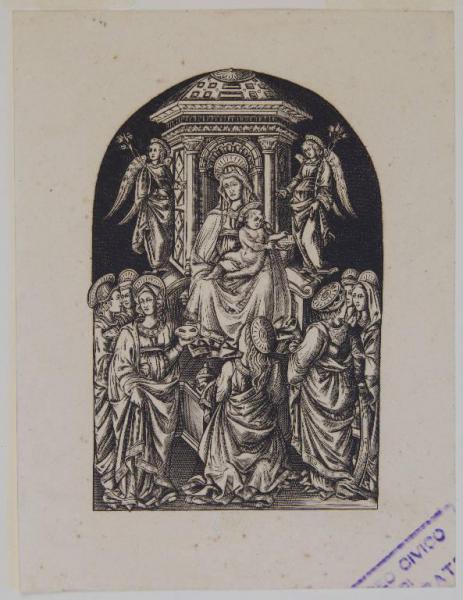 Madonna con Bambino in trono con angeli e santi