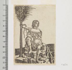 L'uomo seduto presso un albero di palma