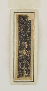 Pannello decorativo con fogliami e ritratto femminile