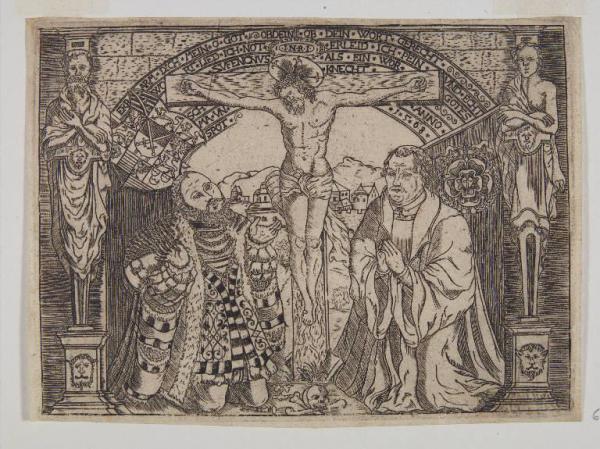 Crocifissione con Giovanni Federico I Duca di Sassonia e Martin Lutero