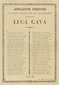 Applauso poetico al nobilissimo ed illustrissimo signor Luca Gava