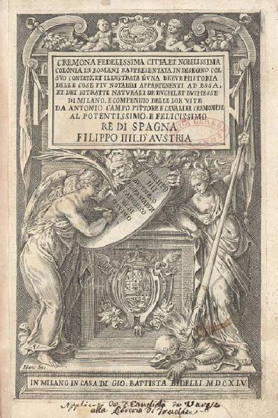 Frontespizio di "Cremona Fedelissima" con l'Allegoria in onore di Filippo IV