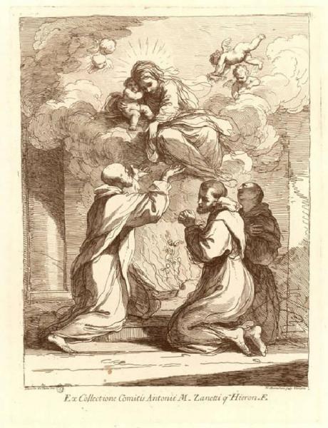 Apparizione della Vergine e del Bambino Gesù a tre religiosi inginocchiati