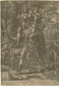 Un cacciatore con una ninfa sulle spalle o Diana e Orione