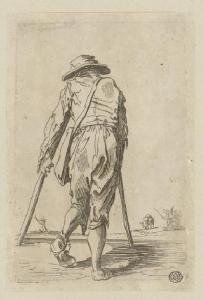 Il mendicante con le grucce e un cappello, visto di tergo