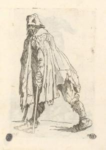 Il mendicante con le grucce e con berretto, visto di profilo