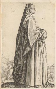 La dama con il velo, il manicotto e la veste bordata di pelliccia