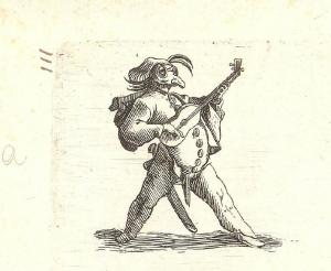 Il commediante in maschera che suona la chitarra