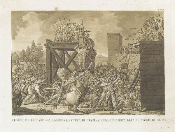 Federico I Barbarossa assedia la città di Crema e lega i prigionieri alla torre di legno
